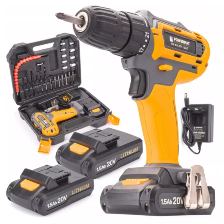 Produse temporar indisponibile - Powermat Set de mașini de găurit/șurubelniță fără fir 28 buc PM-WA-20V-1.5AZT