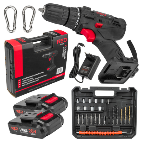 Construcții - Red Technic Șurubelniță fără fir cu LCD, 2x Baterii 20V, Roșu Technic RTWA0033