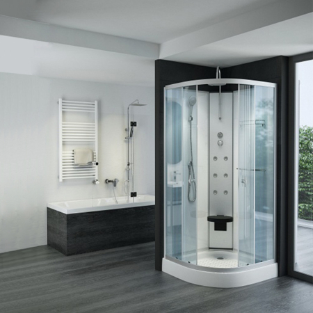 Sanimix Cabina dus cu hidromasaj Lizetta 90x90 cm, curbata, alb [1]