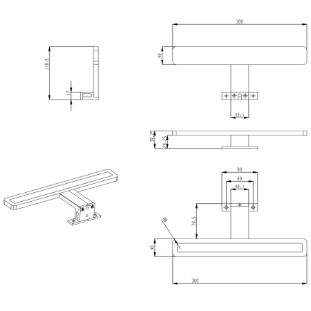 Sapho MIRAKA LED lumină, 5W, 230V, 300x35x120mm, acrilic, crom [3]
