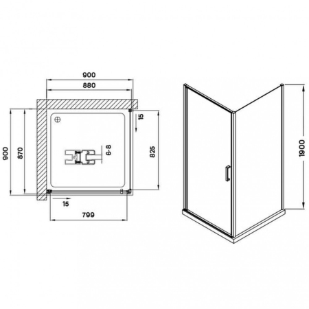 Wellis Cabină de duș Quadrum pătrată cu o singură ușă, cu strat de acoperire Easy Clean, fără cădiță de duș [5]