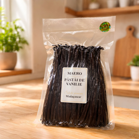 Vanilie și Cacao - 500 grame | 45-49 pastai - Pastai de Vanilie Gourmet din Madagascar – Mexic - Calitate A , 100% Naturala (20–23 cm)