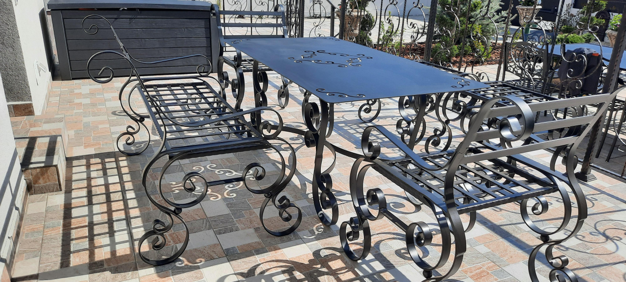 Set Masă și Scaune din Fier Forjat - Eleganță și Durabilitate pentru Grădină și Terasă [2]