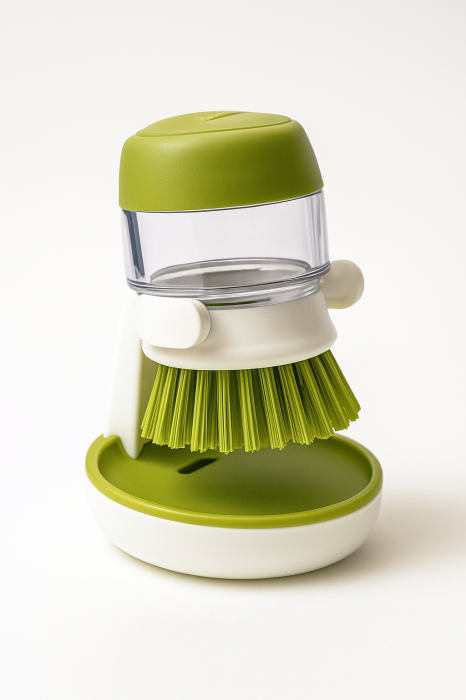 Perie de Vase cu Dozator Detergent și Suport – Curățare Eficientă 360°, Peri Rezistenți [1]