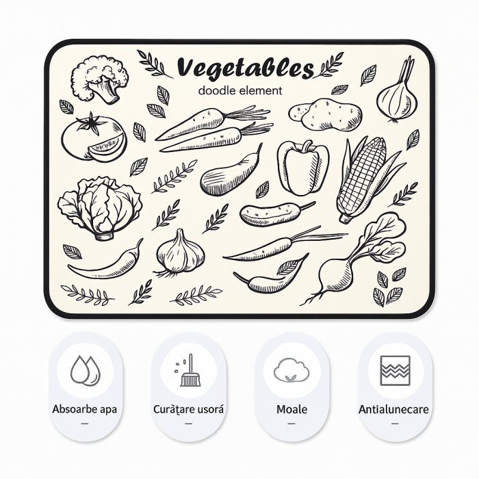 Covoraș absorbant vase bucătărie, microfibră, design legume [3]