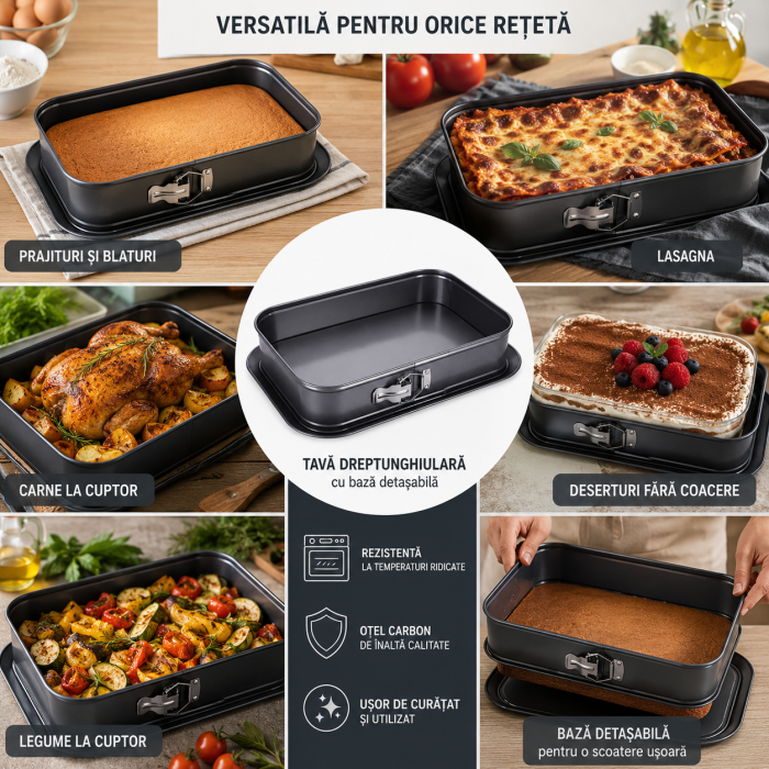Tavă dreptunghiulară pentru copt cu bază detașabilă 32,5x23x6,5 cm [4]