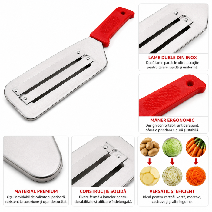 Feliator manual din inox pentru varză și legume cu lamă dublă [2]
