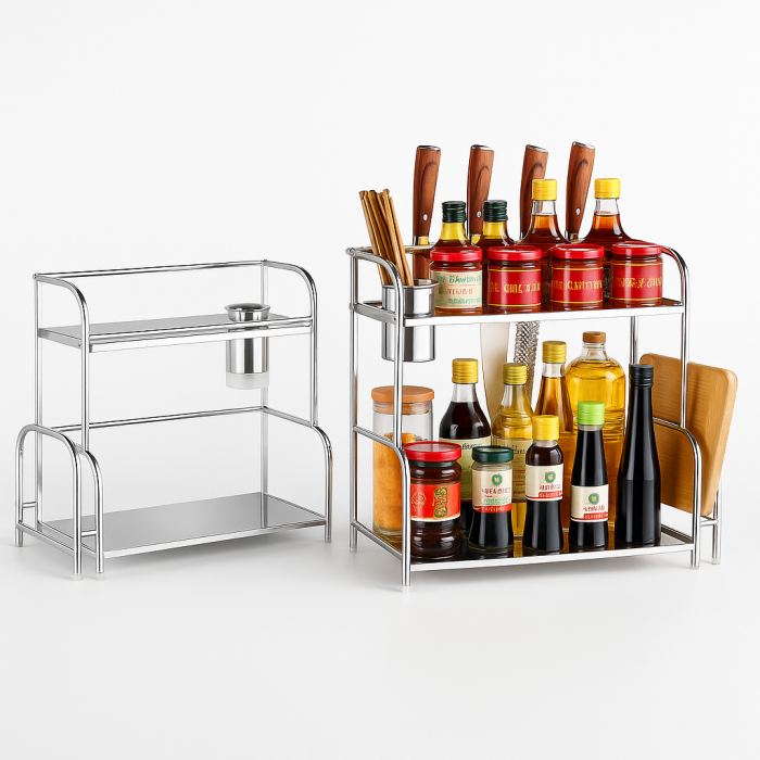 Organizator inox pe 2 niveluri cu suport pentru cuțite și tocător [1]