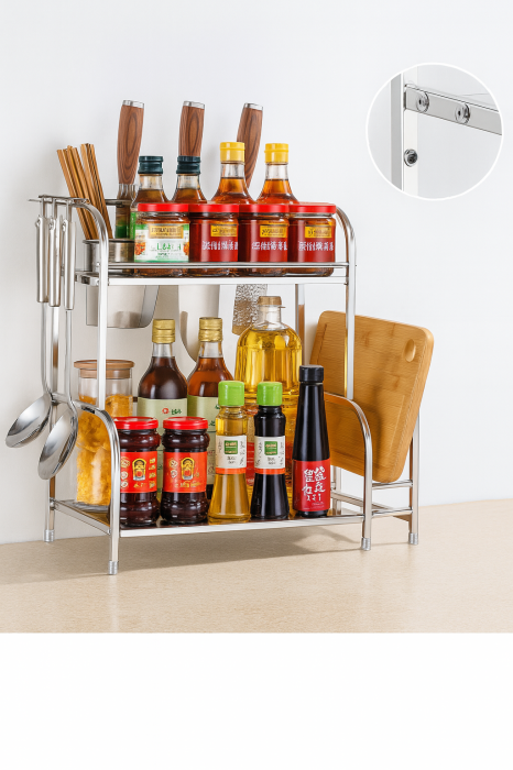 Organizator inox pe 2 niveluri cu suport pentru cuțite și tocător [4]