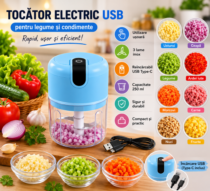 Mini Tocator Electric Reincarcabil USB 250 ml [2]
