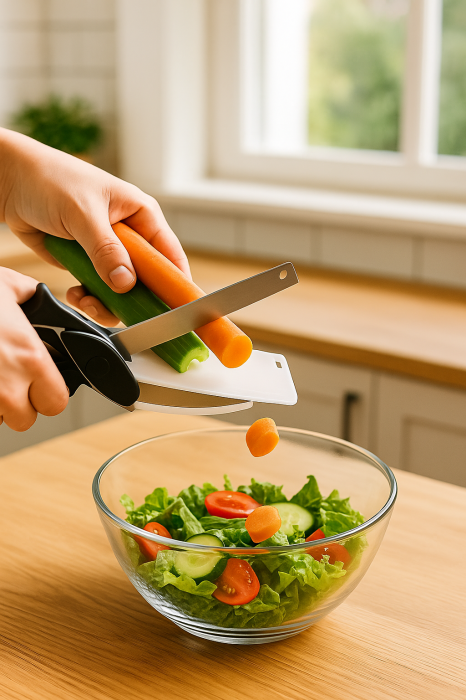 Foarfeca Multifuncțională 2-în-1 cu Lamă din Inox și Tocător – Tăiere Rapidă în Bucătărie  7. Tag-uri Meta (Titlu și Descriere) [4]