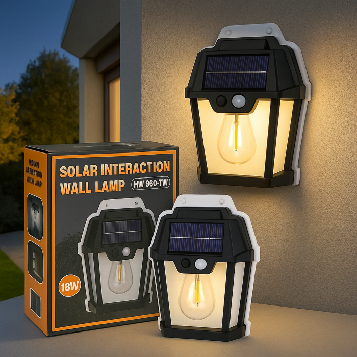 Lampă solară 18W cu senzor mișcare design clasic felinar iluminat exterior [2]