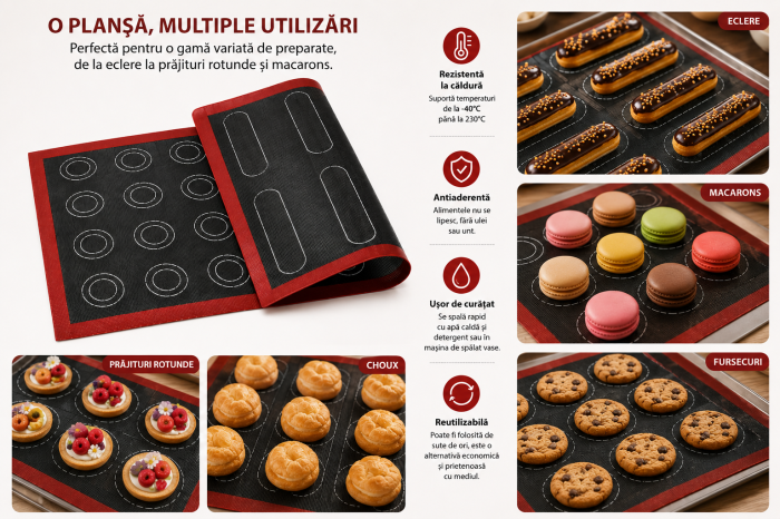 Planșă de copt din silicon 2 în 1 pentru macarons și eclere 40x30 cm [5]