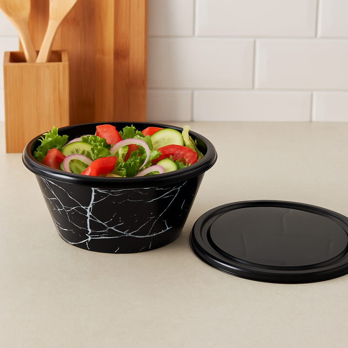 Bol negru cu capac și decor marmorat din plastic rezistent 4.6L [2]
