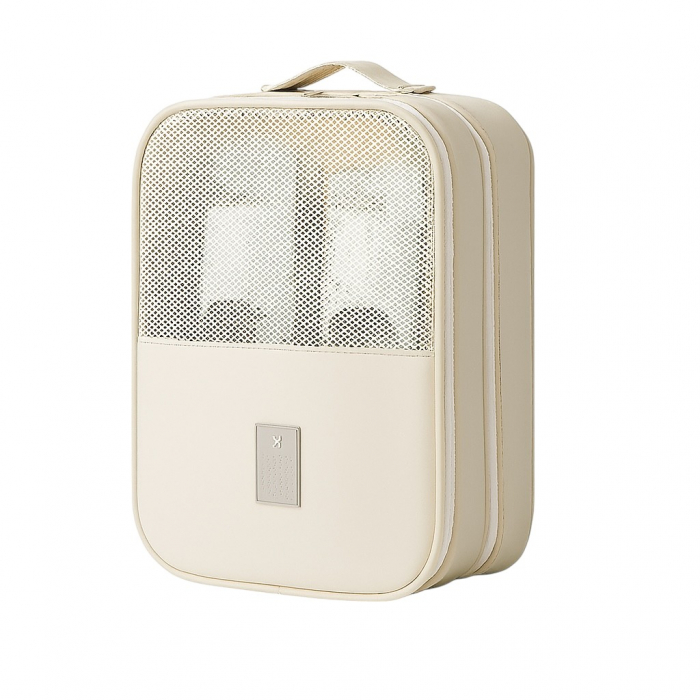 Husă voiaj încălțăminte crem 3 compartimente plasă aerisire textil rezistent [1]