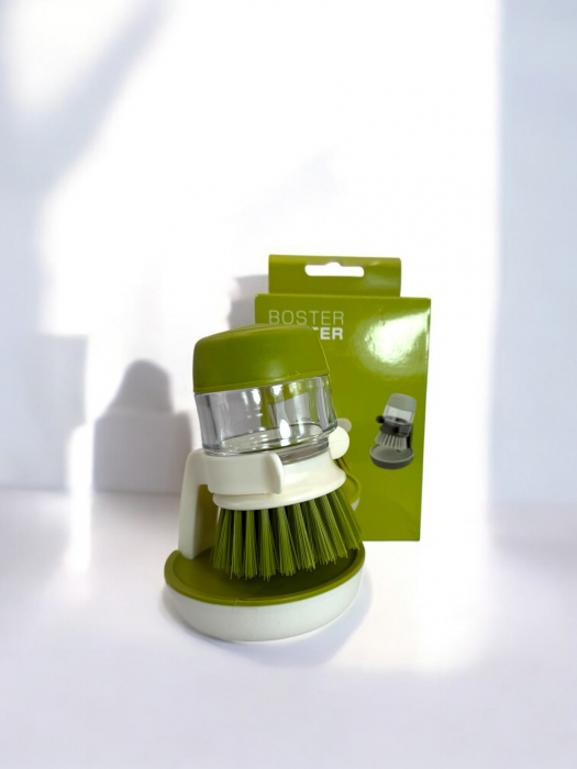 Perie de Vase cu Dozator Detergent și Suport – Curățare Eficientă 360°, Peri Rezistenți [4]