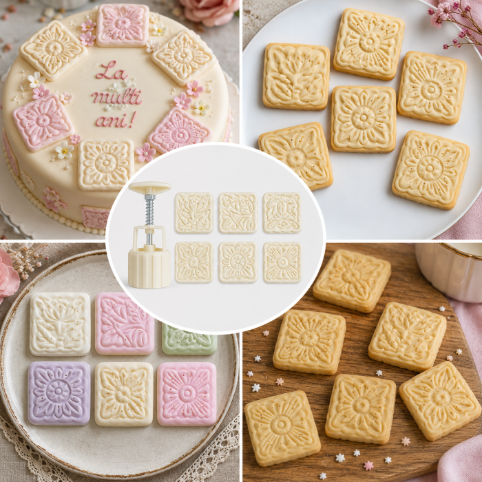 Set presă decorativă pentru biscuiți și fondant – 6 modele florale [4]