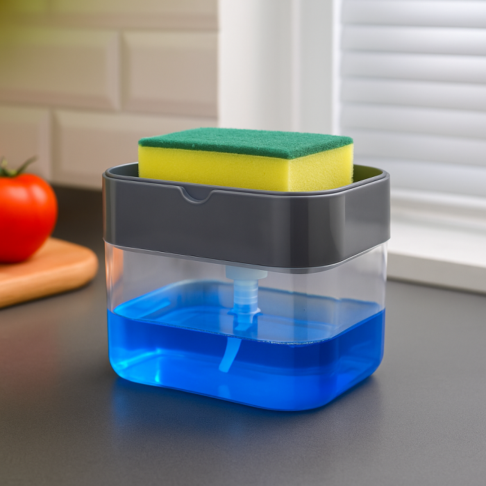 Dozator detergent lichid 2 în 1 cu suport burete 400 ml chiuvetă bucătărie [1]