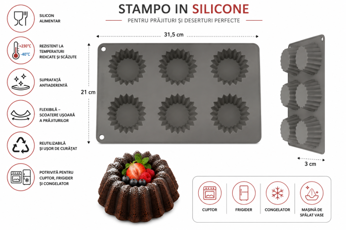 Tavă din silicon cu 6 forme pentru mini checuri și prăjituri [2]