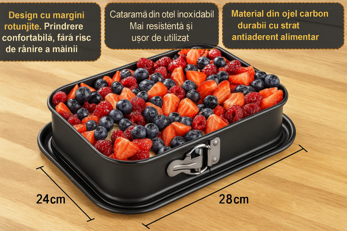 Tava de copt cu fund detașabil 28x24 cm antiaderentă pentru prăjituri și torturi [2]