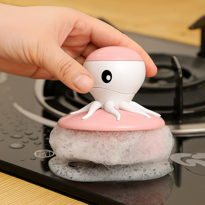 Burete vase cu recipient detergent în formă de caracatiță și suport cu ventuză [4]