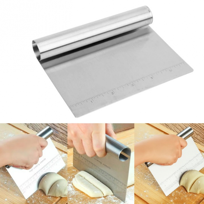 Racletă profesională din inox cu riglă gravată pentru aluat și patiserie [1]