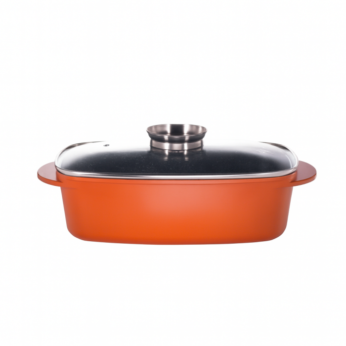 Tavă pentru cuptor Grunberg GR1007 aluminiu turnat 5L cu capac sticlă [1]