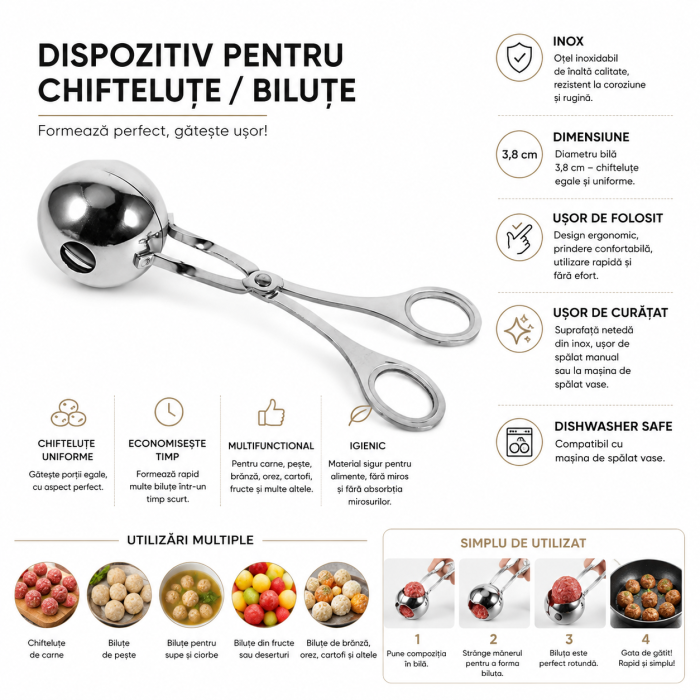 Dispozitiv pentru chifteluțe și biluțe din inox 3,8 cm [3]