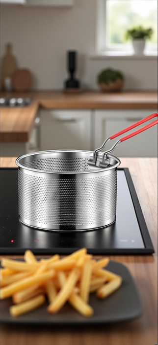 Sită inox perforată cu mâner silicon detașabil paste legume cartofi [3]