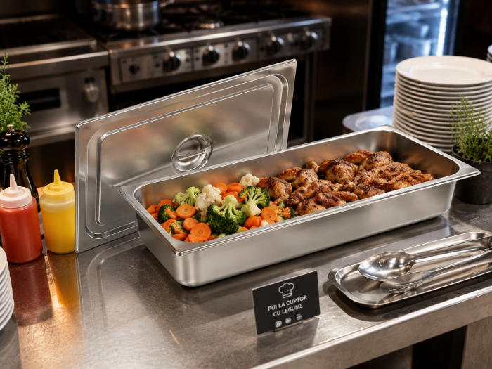 Tavă Gastronorm GN 1/1 din inox cu capac 53x33x10 cm [3]