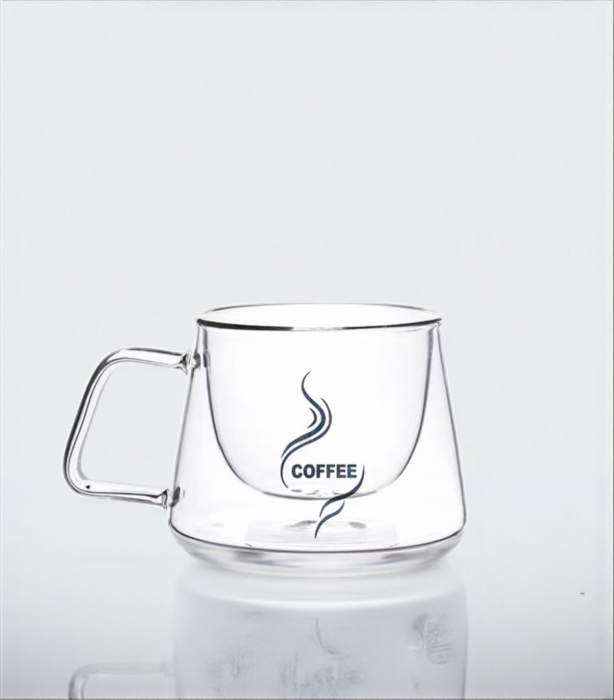 Cană sticlă dublu perete 200 ml borosilicată cafea espresso ceai [4]