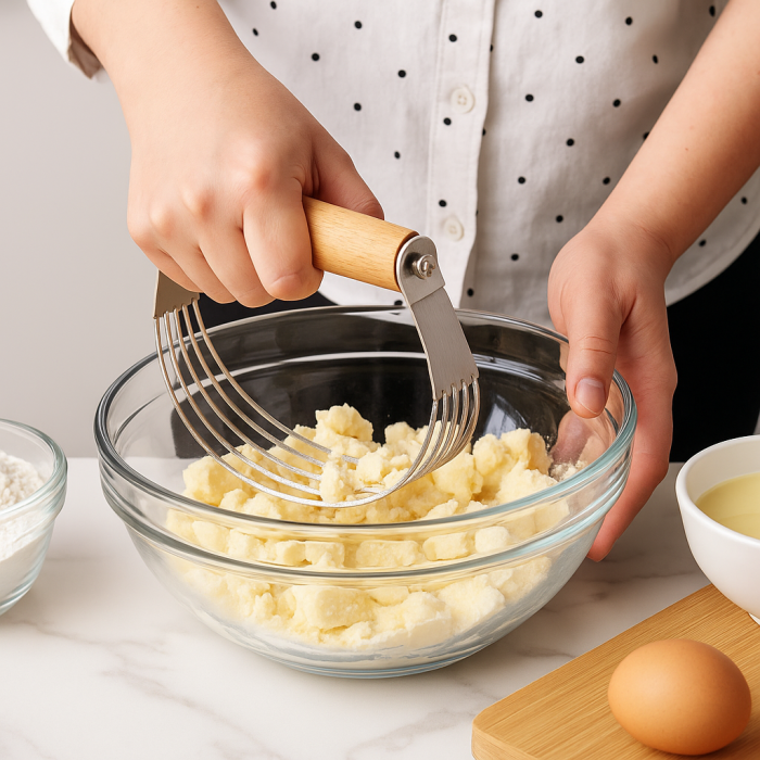 Frământător aluat fraged lame inox mâner lemn ustensilă patiserie deserturi [2]