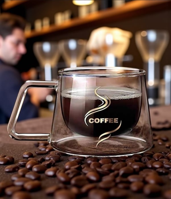 Cană sticlă dublu perete 200 ml borosilicată cafea espresso ceai [3]