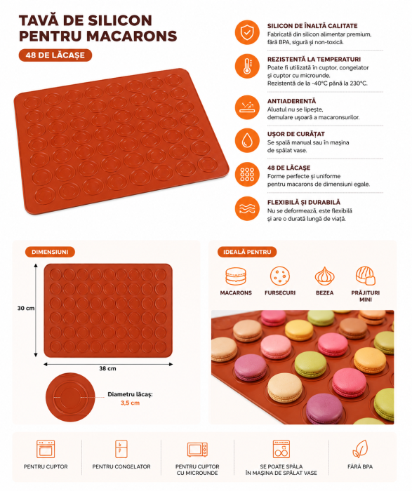 Tavă din silicon pentru macarons 48 lăcașe 38x30 cm [3]