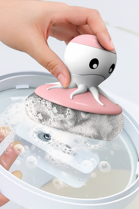 Burete vase cu recipient detergent în formă de caracatiță și suport cu ventuză [2]