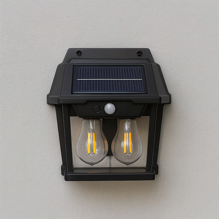 Lampă solară clasică 28W cu 2 becuri LED și senzor mișcare iluminat exterior grădină curte [2]