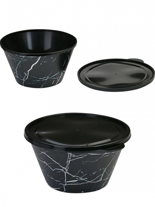 Bol negru cu capac și decor marmorat din plastic rezistent 4.6L [1]