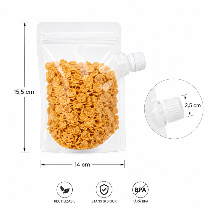 Pungă reutilizabilă cu dop filetat etanș pentru alimente și lichide 14x15,5 cm [2]