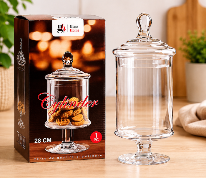 Borcan Decorativ Din Sticla Cu Capac Si Picior Pentru Biscuiti Dulciuri Sau Organizare 28 Cm [3]