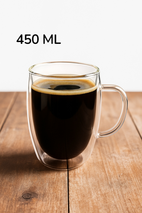 Cană sticlă dublu perete 450 ml borosilicată cafea ceai băuturi calde reci [5]