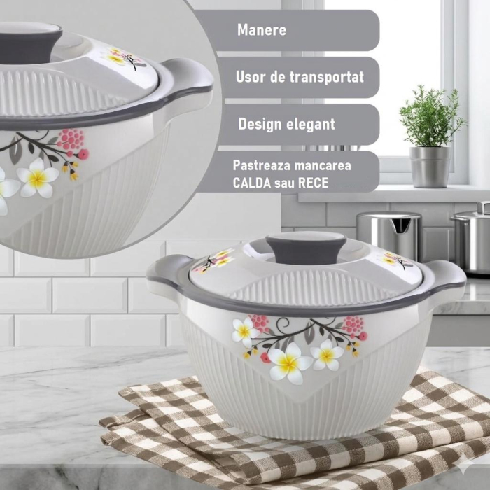 Caserolă Termică Inox 2.1L cu Capac Floral [4]