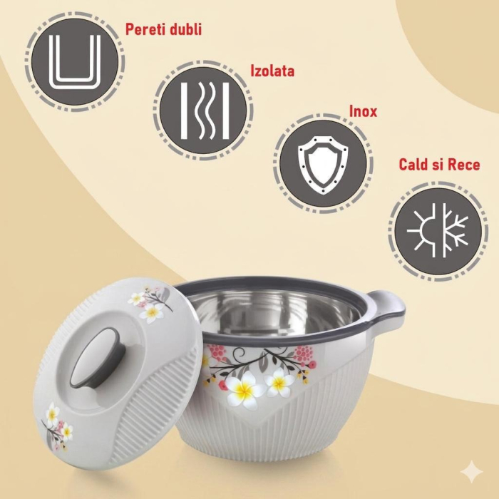 Caserolă Termică Inox 2.1L cu Capac Floral [2]
