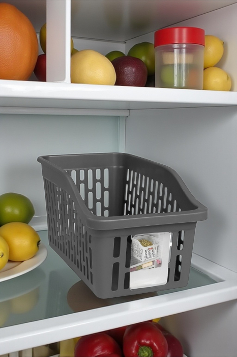 Coș organizare frigider multifuncțional plastic ventilat gri închis [2]