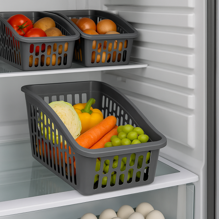 Coș organizare frigider multifuncțional plastic ventilat gri închis [3]