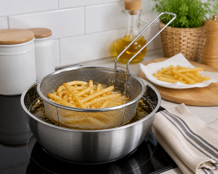 Coș sită pentru prăjire din inox cu mâner pliabil 23 cm [2]