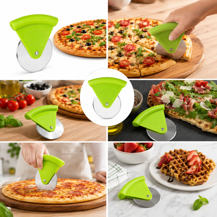 Cutter pizza inox cu mâner verde ergonomic – rotiță pentru tăiat pizza și aluaturi [2]