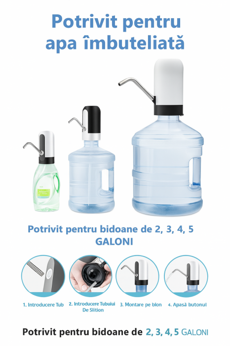 Dozator electric portabil apă bidoane 2–5 galoni încărcare USB [3]