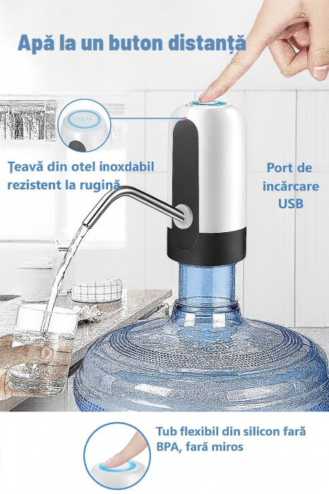 Dozator electric portabil apă bidoane 2–5 galoni încărcare USB [2]