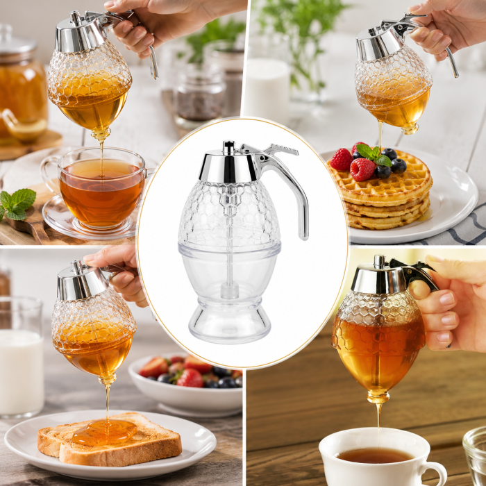Dozator pentru Miere din Plastic Transparent cu Sistem Anti-Picurare [4]