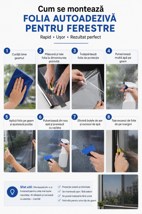 Folie oglindă pentru geamuri 60 x 300 cm cu protecție solară [4]